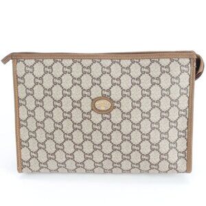 Gucci Old GG Plus Leather Clutch Pouch Commuting Business Brown